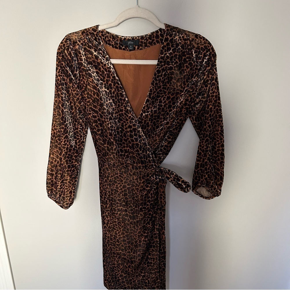 J. CREW Velvet Leopard Print Wrap Dress Size 0 - Picture 2 of 8